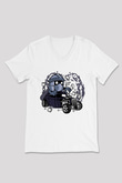 Shredder Hotrod Baskılı Beyaz Unisex V Yaka Tişört