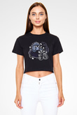 Shredder Hotrod Baskılı Siyah Kadın Crop Top Tişört
