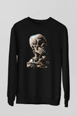 Sigara İçen İskelet Baskılı Unisex Siyah  Sweatshirt