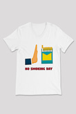 Sigarayı Bırakma Günü Baskılı Beyaz Unisex V Yaka Tişört - Tshirt