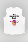 Sigarayı Bırakma Günü Baskılı Beyaz Unisex Kolsuz Tişört - Tshirt