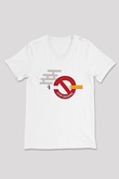 Sigarayı Bırakma Günü Baskılı Beyaz Unisex V Yaka Tişört - Tshirt