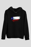 Şili - Chile Bayrağı Baskılı Unisex Siyah Kapüşonlu Sweatshirt