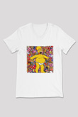 Simpsons Beyaz Unisex V Yaka Tişört T-Shirt