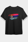 Sırbistan - Serbia Bayrağı Baskılı Unisex Siyah Tişört
