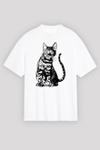 Siyah Kedi Baskılı Unisex Beyaz Tişört