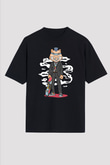 Skater Pig Baskılı Unisex Siyah Oversize Tişört