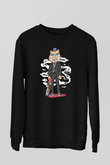 Skater Pig Baskılı Unisex Siyah Sweatshirt