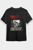 Skid Row Baskılı Unisex Siyah Tişört - Tshirt