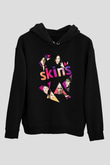 Skins Baskılı Unisex Siyah Hoodie