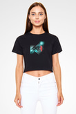 Skrillex Baskılı Crop Top Siyah Kadın Tişört