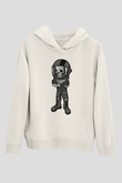 Skull Helmet Baskılı Beyaz Unisex Hoodie