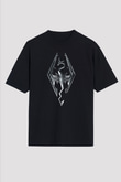 Skyrim Baskılı Unisex Siyah Oversize Tişört - Tshirt