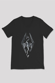 Skyrim Baskılı Unisex Siyah V Yaka Tişört - Tshirt