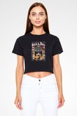 Slash Baskılı Siyah Kadın Crop Top Tişört