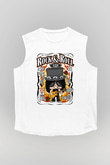 Slash Baskılı Unisex Beyaz Kolsuz Tişört