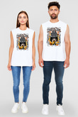 Slash Baskılı Unisex Beyaz Kolsuz Tişört