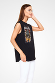 Slash Baskılı Unisex Siyah Kolsuz Tişört