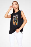 Slash Baskılı Unisex Siyah Kolsuz Tişört