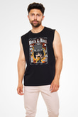 Slash Baskılı Unisex Siyah Kolsuz Tişört