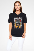 Slash Baskılı Unisex Siyah V Yaka Tişört