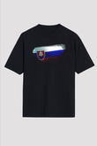 Slovakya - Slovakia Bayrağı Baskılı Unisex Siyah Oversize Tişört