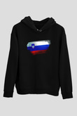 Slovenya - Slovenia Bayrağı Baskılı Unisex Siyah Kapüşonlu Sweatshirt