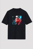 Snake Baskılı Unisex Oversize Siyah Tişört
