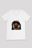 Snoop Dogg Baskılı Beyaz V Yaka Unisex Tişört