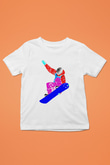 Snowboarding Baskılı Unisex Beyaz Çocuk Tişört - Tshirt