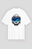 Snowboarding Baskılı Unisex Beyaz Oversize Tişört - Tshirt