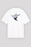 Snowboarding Baskılı Unisex Beyaz Oversize Tişört - Tshirt