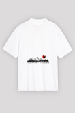 Snowboarding Baskılı Unisex Beyaz Oversize Tişört - Tshirt
