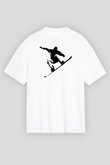 Snowboarding Baskılı Unisex Beyaz Oversize Tişört - Tshirt