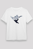 Snowboarding Baskılı Unisex Beyaz Tişört - Tshirt