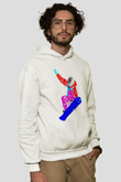 Snowboarding Baskılı Unisex Ekru Hoodie