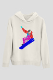 Snowboarding Baskılı Unisex Ekru Hoodie