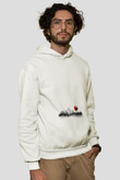 Snowboarding Baskılı Unisex Ekru Hoodie