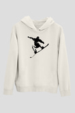 Snowboarding Baskılı Unisex Ekru Hoodie