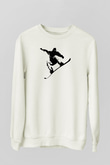 Snowboarding Baskılı Unisex Ekru Sweatshirt