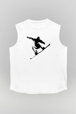 Snowboarding Baskılı Unisex Kolsuz Beyaz Tişört