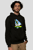 Snowboarding Baskılı Unisex Siyah Kapüşonlu Sweatshirt