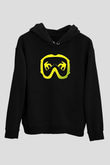 Snowboarding Baskılı Unisex Siyah Kapüşonlu Sweatshirt