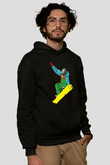 Snowboarding Baskılı Unisex Siyah Kapüşonlu Sweatshirt