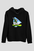 Snowboarding Baskılı Unisex Siyah Kapüşonlu Sweatshirt