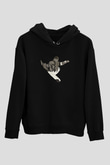 Snowboarding Baskılı Unisex Siyah Kapüşonlu Sweatshirt