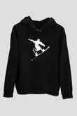 Snowboarding Baskılı Unisex Siyah Kapüşonlu Sweatshirt