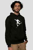 Snowboarding Baskılı Unisex Siyah Kapüşonlu Sweatshirt