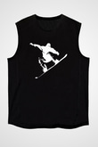Snowboarding Baskılı Unisex Siyah Kolsuz Tişört