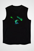 Snowboarding Baskılı Unisex Siyah Kolsuz Tişört